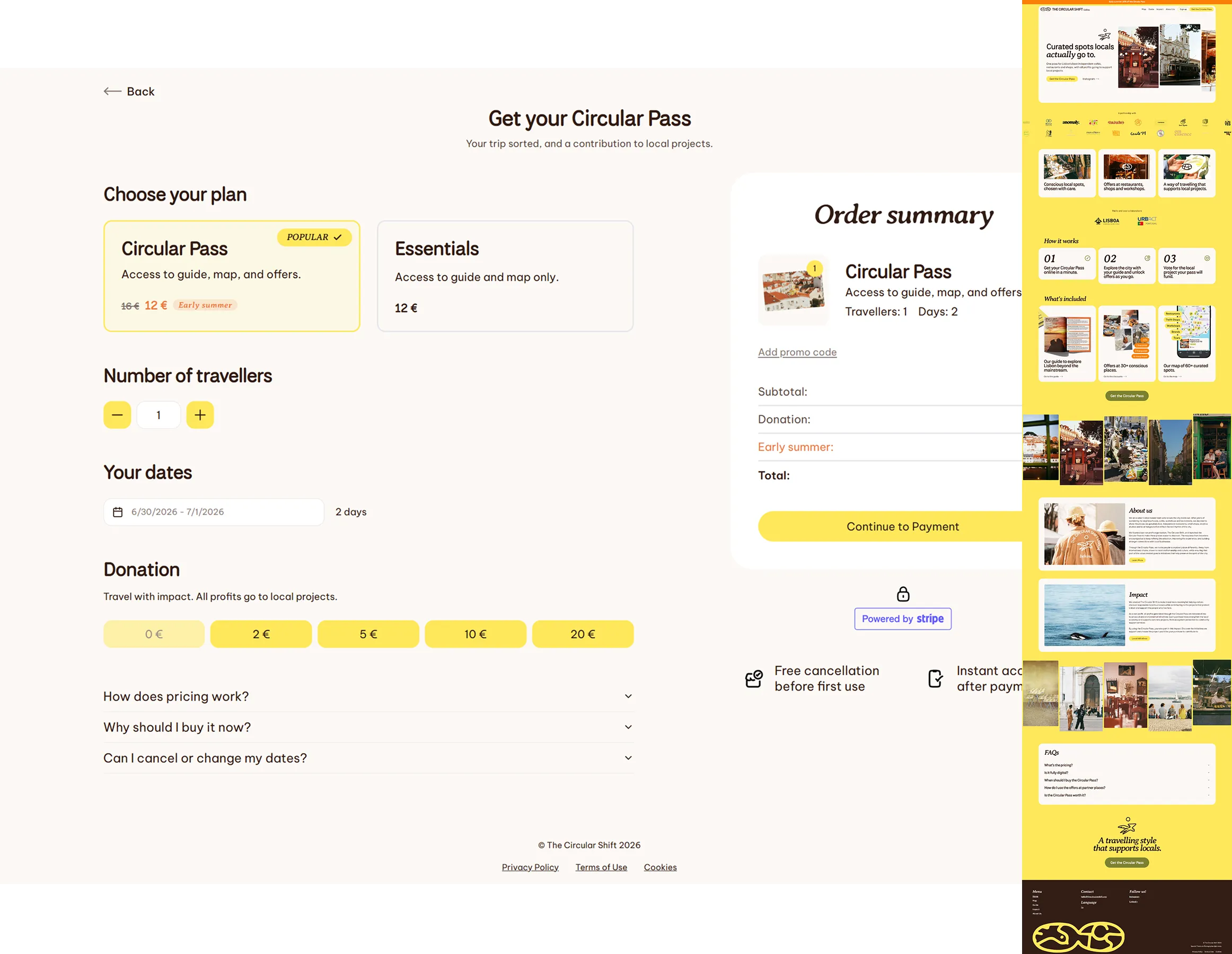 The Circular Shift digital pass checkout & homepage